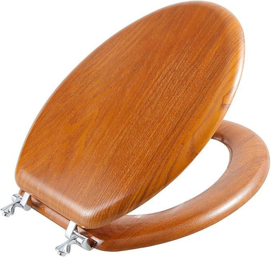 Angel Shield Durable Wood Veneer Natural Toilet Seat Metal Hinged Easy Clean Anti-scratch American Standard(Elongated,Wood Color) - ModernBath