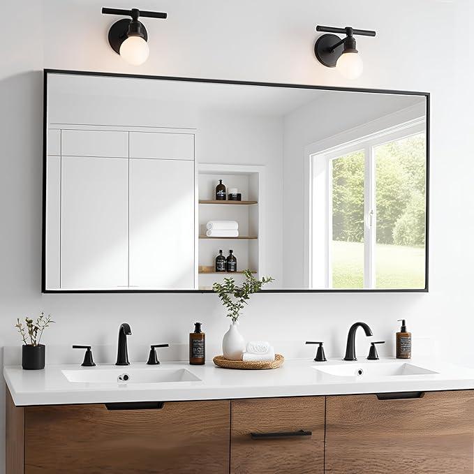 MEETDH Rectangle Bathroom Mirror 26x48 inch, Large Mirror with Black Frame, Rectangular Vanity Mirror 26" X 48", Modern Matte Wall Mounting Mirrors, Hang Horizontal or Vertical - ModernBath