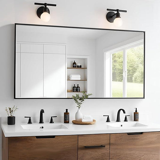 MEETDH Rectangle Bathroom Mirror 26x48 inch, Large Mirror with Black Frame, Rectangular Vanity Mirror 26" X 48", Modern Matte Wall Mounting Mirrors, Hang Horizontal or Vertical - ModernBath