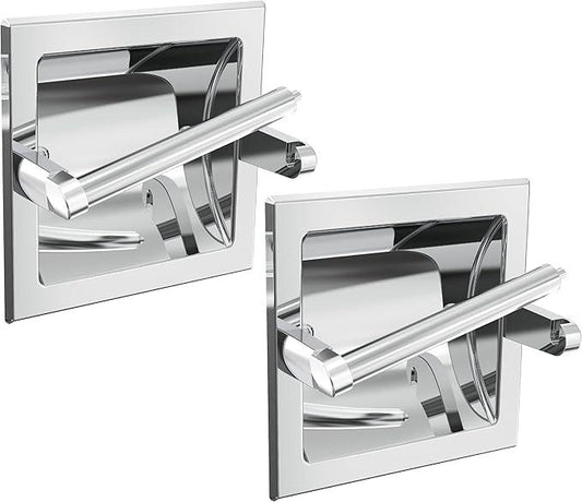 Toilet Paper Holder 2 Pack, Recessed Pivoting Toilet Paper Holder Wall Mount Stainless Steel for Large Rolls in Bathroom (Chrome) - ModernBath