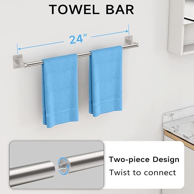 Brushed Nickel Bathroom Accessories Set, 10 Pieces Bathroom Hardware Set, 24 inch Towel Bar, Towel Racks for Bathroom, Robe Towel Hooks, Toilet Paper Holder Wall Mounted - ModernBath