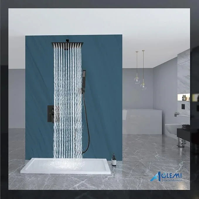 Aolemi Shower Faucet Set Rain Shower System with Handheld Spray Bathroom Shower Combo Rough-in Valve and Shower Trim Kit Included Matte Black 12 Inch Wall Mount Shower Head - ModernBath