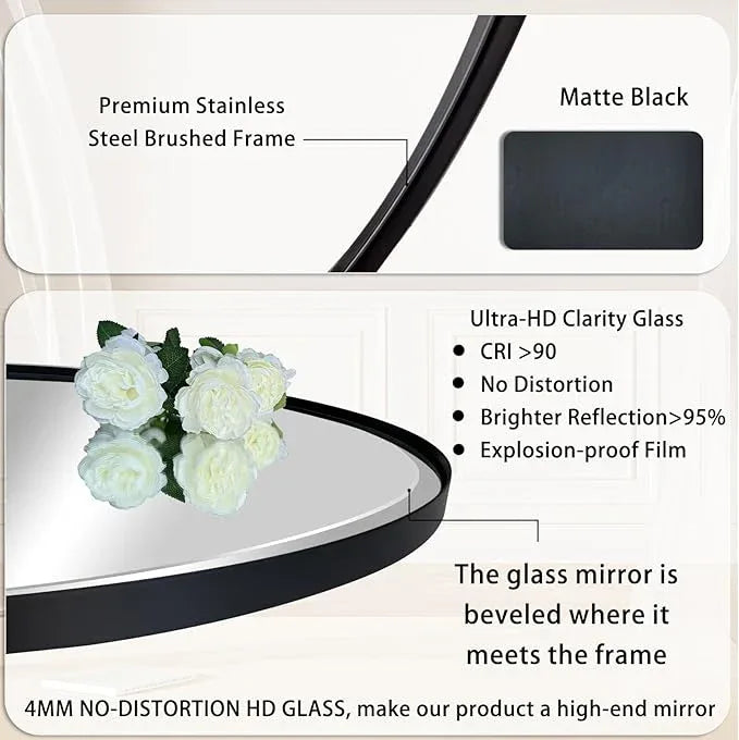 POZINO Rectangle Beveled Mirror, 24"x38" Black Vanity Mirror for Over Sink, Modern Rounded Bathroom Mirrors with Stainless Steel Frame, Oblong Mirrors for Bedroom Living Room Entryway Fireplace - ModernBath