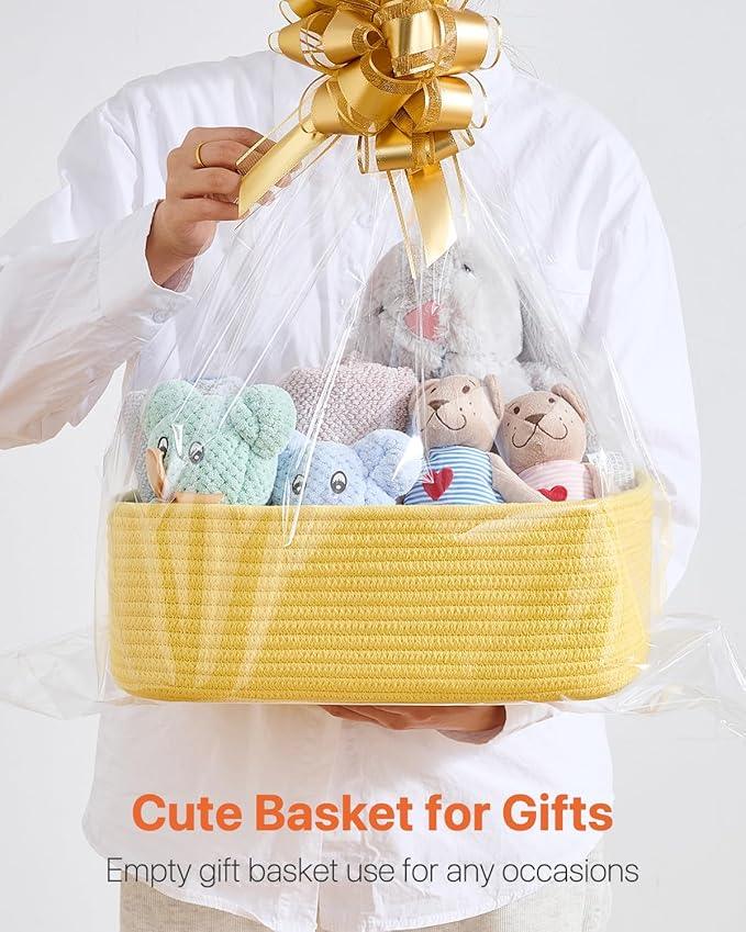Small Woven Basket, 13.5 x 9.5 x 5 Inches, Storage Basket for Organizing, Cute Small Rope Shelf Closet Cube Storage Bins Baskets for Shelves, Dog Toy Gift Baskets Empty, 3 Pack Yellow - ModernBath