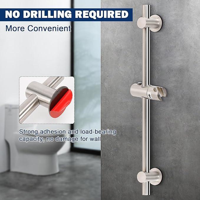NearMoon Shower Slide Bar with Height/Angle Adjustable Handheld Shower Holder, Bathroom SUS 304 Stainless Steel Shower Head Holder for Bath (Adhesive, Brushed Nickel) - ModernBath