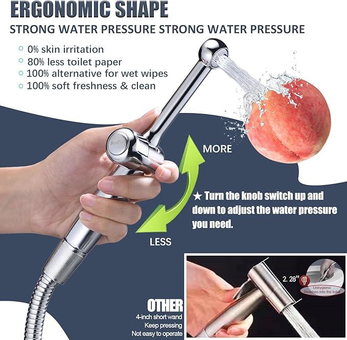 SonTiy Handheld Bidet Sprayer for Toilet, Adjustable Water Pressure Control Cloth Diaper Sprayer with Bidet Hose, Brass Hand Held Bidet Attachment Jet Spray for Toilet with Backflow Preventer, Chrome - ModernBath