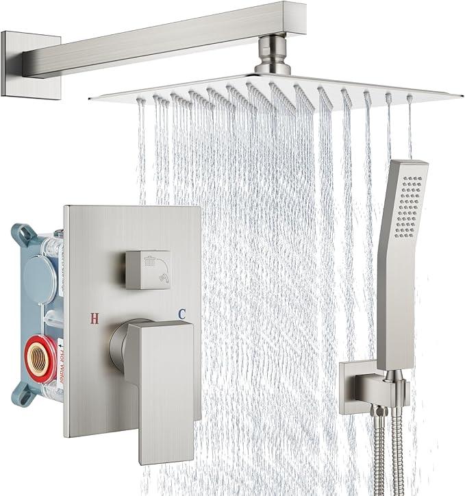 Aolemi Shower Faucet Set Rain Shower System with Handheld Spray Bathroom Shower Combo Rough-in Valve and Shower Trim Kit Included Brushed Nickel 8 Inch Wall Mount Shower Head - ModernBath