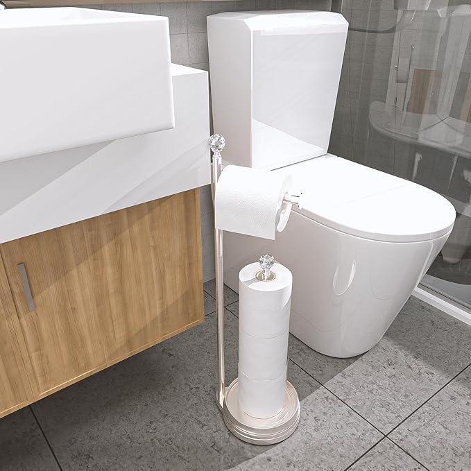 Toilet Paper Holder for Bathroom, Heavy Weighted Metal Free Standing Toilet Paper Holder Stand with Crystal Ball, Toilet Paper Roll Stand for Bathroom Accessories - ModernBath
