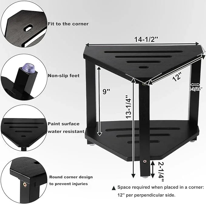 IBosins Corner Shower Stool with Storage Shelf Shower Foot Rest for Shaving Legs Small Bench for Inside Shower to Sit on Bath Seat - Acacia Wood, Black - ModernBath