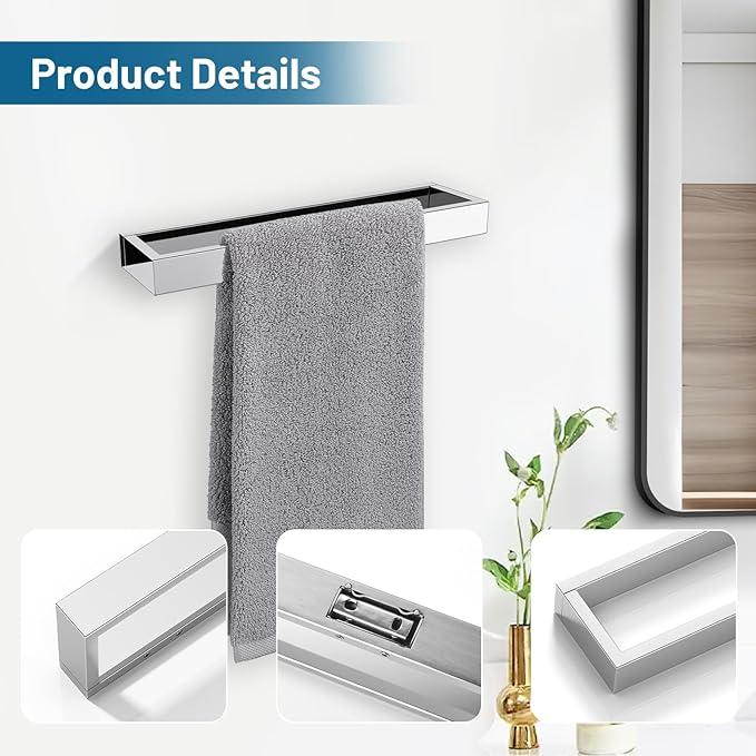 TNOMS Single Towel Bar Towel Holder Bathroom Hardware Accessories,Stainless Steel Wall-Mounted Towel Rack Towel Rail,12 Inches Polished Chrome - ModernBath