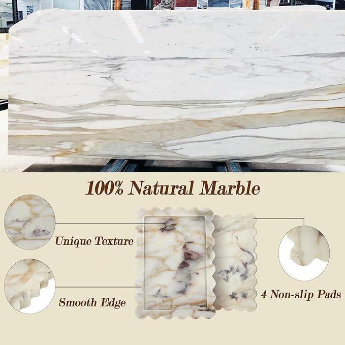 YMXYJM Genuine Calacatta Viola Scalloped Marble Tray, Real Natural Marble Stone Tray, Luxury Decorative Trays for Bathroom, Dresser, Vanity, Kitchen, Home Decor, 10.6" x 8", Calacatta Gold - ModernBath