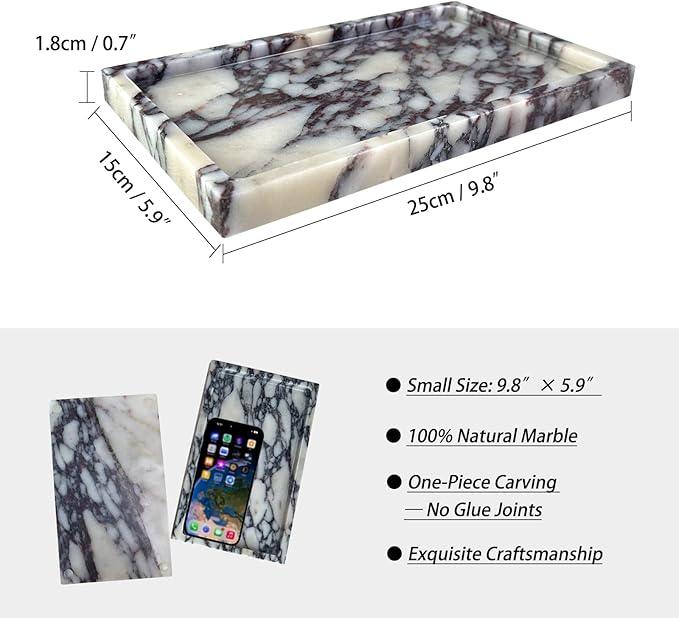 OAIQNUJ Natural Marble Vanity Tray, 9.8"x5.9" Genuine Calacatta Viola Marble Tray for Bathroom/Kitchen/Dresser - ModernBath