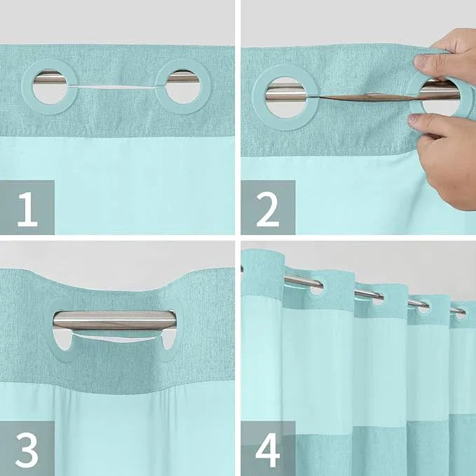 eachope Extra Long No Hooks Needed Linen Textured Shower Curtain with Snap-in Fabric Liner Set,White Hotel Luxury Decor Shower Curtains for Bathroom,Waterproof & Washable,71Wx86H,Teal - ModernBath