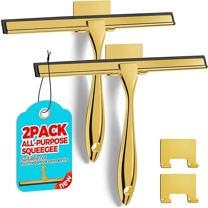 ALFLOD 2PACK 10-Inch Golden All-Purpose Shower Squeegee for Shower Doors, Bath Linen Sets, Tile Shower Walls, Bathroom, Window, Glass and Car Windshield, Mirrors and Kitchen-Stainless Steel - ModernBath