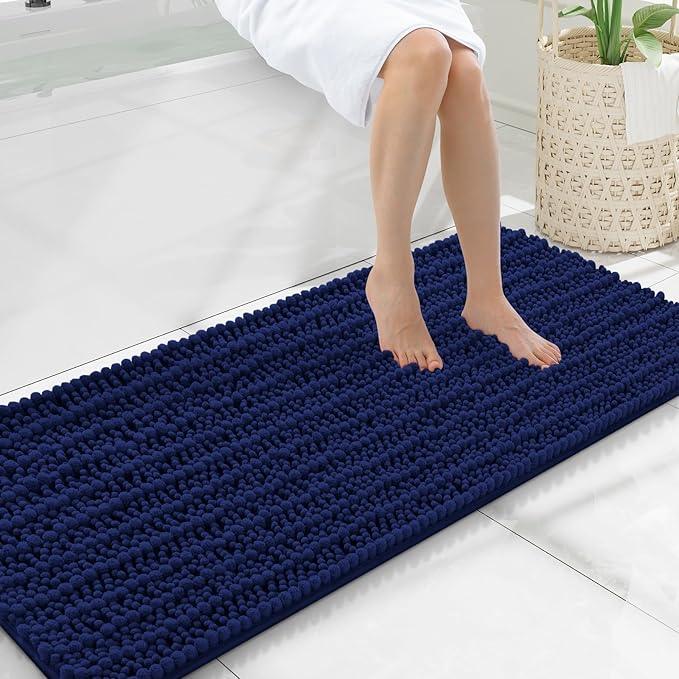 Smiry Bathroom Rugs Mat 47x20, Extra Soft Absorbent Chenille Bath Rugs, Non Slip Rubber Backing Machine Washable Quick Dry Bath Mats for Bathroom Floor, Tub, Shower, Home Decor Accessories, Navy Blue - ModernBath