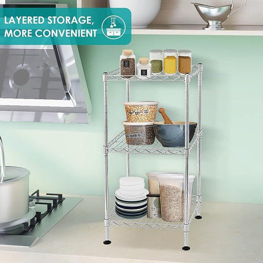 BNSPLY 3-Tier Adjustable Shelving Unit, Metal Wire Rack with NSF Certified, Leveling Feet, Standing Storage Shelf for Laundry, Bathroom, Kitchen, Pantry, Closet, Chrome - ModernBath