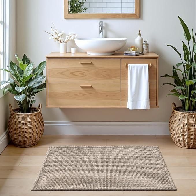 DEXI Bathroom Rugs 24x36, Non Slip Washable Bath Mat, Absorbent Chenille Bathmat, Ultra Soft Thick Carpet for Tub Shower Floor, Dark Beige - ModernBath