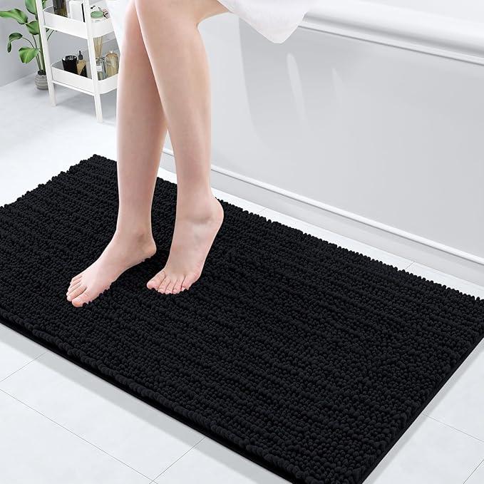 Arotive Luxury Chenille Bathroom Rug Mat, Extra Soft Thick Absorbent Shaggy Bath Rugs, Non-Slip Machine Wash Dry, Plush Bath Mats for Bathroom, Shower and Tub, 47x20, Black - ModernBath