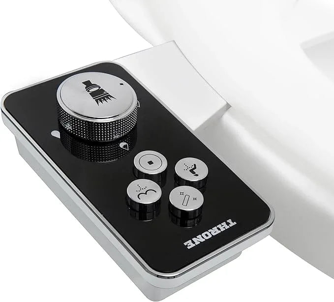 Throne Bidet Attachment - USA Patented - Non-Electric Self Cleaning Water Sprayer Toilet Bidet Seat Attachment, Double Nozzle (Frontal & Rear Wash), Easy Install (Black) - ModernBath