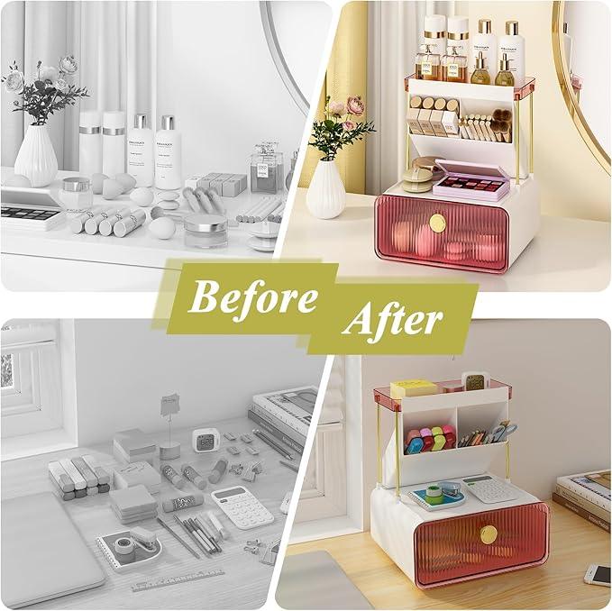 FOLLOWIN Bathroom Organizers and Storage with Drawer,Vanity Storage Organizer with Makeup Brushes Holder, Perfume Lotion Cosmetic Organizer,Blush Pink - ModernBath