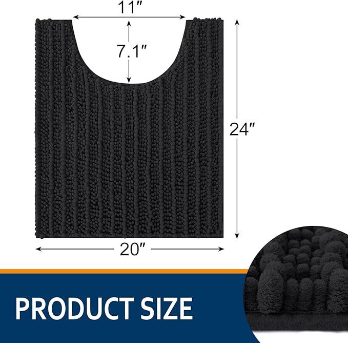Smiry Bathroom Toilet Rugs U Shaped 24x20, Extra Soft Absorbent Non Slip Rubber Backing Chenille Contour Bath Rugs for Toilet, Machine Washable Contoured Bath Mats, Black - ModernBath