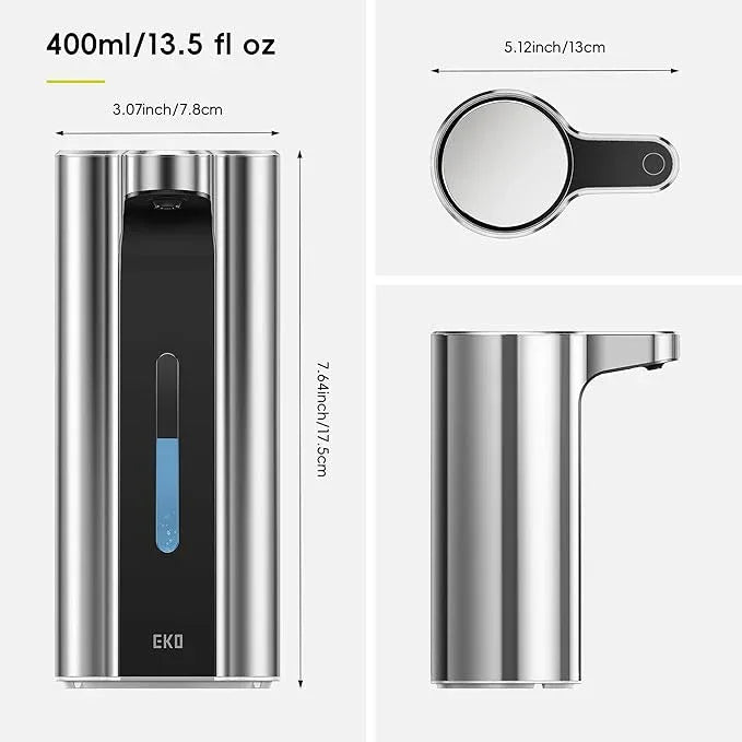 EKO Aroma Pro 13.5 fl oz Touchless Automatic Liquid Soap Dispenser, Rechargeable Hand & Dish Soap Dispenser for Bathroom and Kitchen, Waterproof, Adjustable Volume Control (Chrome Metallic) - ModernBath