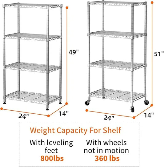 SINGAYE 4 Shelves Storage Shelf Wire Closet Bathroom Organizers Metal Pantry Kitchen Garage Shelving Unit Laundry Room Organization Home Rack Net Basket White with Wheels - ModernBath