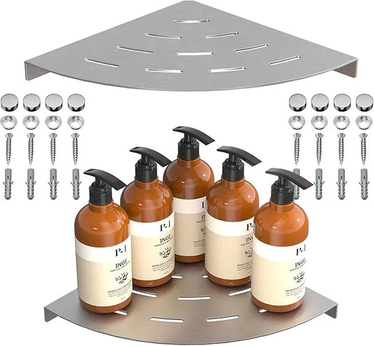 2 Pack Corner Shower Shelves Load Capacity 40 lbs 304 Stainless Steel Shower Corner Shelf Will not Rust 8in Shower Shelf for Inside Shower Brushed Nickel Drilling Installation - ModernBath