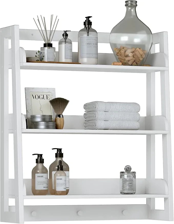 UTEX Bathroom Wall Shelf, Over Toilet Storage Shelf Organizer, 3-Tier Wall Mount Shelf Rack with Hook, White - ModernBath