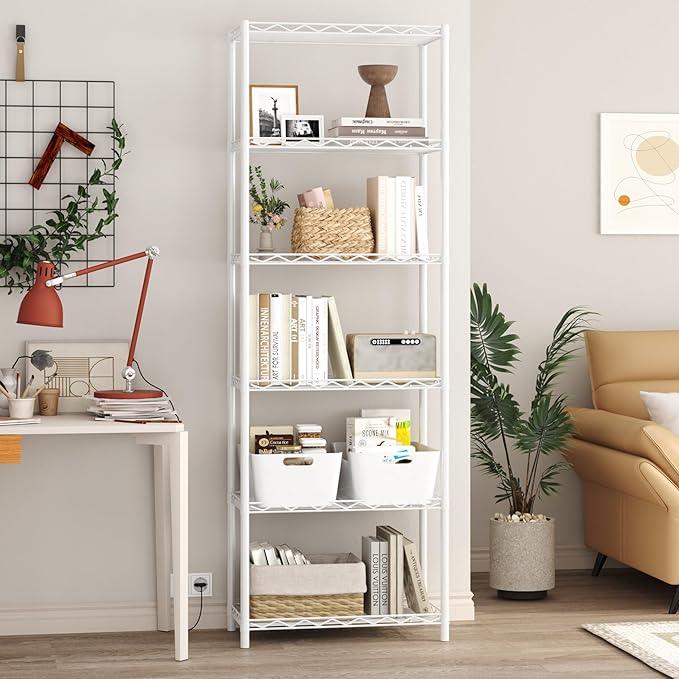 HOMEFORT 6-Tier Wire Shelving, 6 Shelves Unit Metal Storage Rack, Durable Organizer, Perfect for Pantry Closet Kitchen Laundry Organization (White) - ModernBath