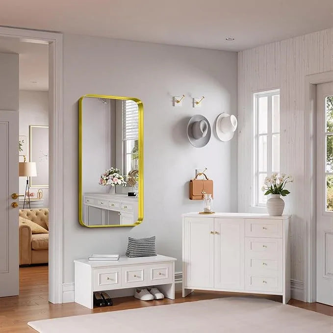 FORBATH 24x48 Inch Bathroom Mirror, Brushed Gold Deep Frame Narrow Wall Mirror with Rounded Corners, Anti-Rust Tempered Glass for Modern Farmhouse Vanity (Horizontal/Vertical) - ModernBath