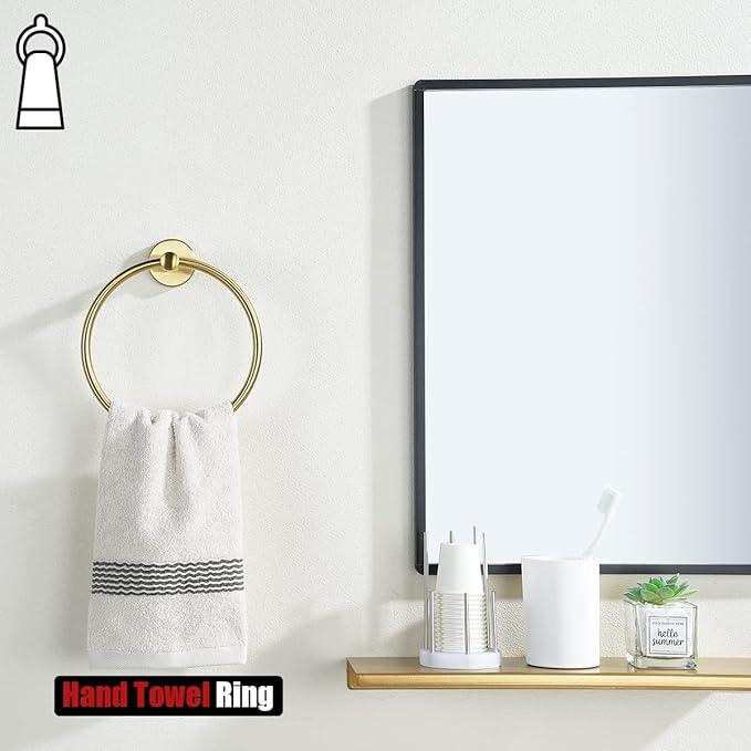 JQK Towel Ring Brass Gold, 304 Stainless Steel Hand Towel Holder for Bathroom, Brushed Gold Wall Mount, TR130-BG - ModernBath
