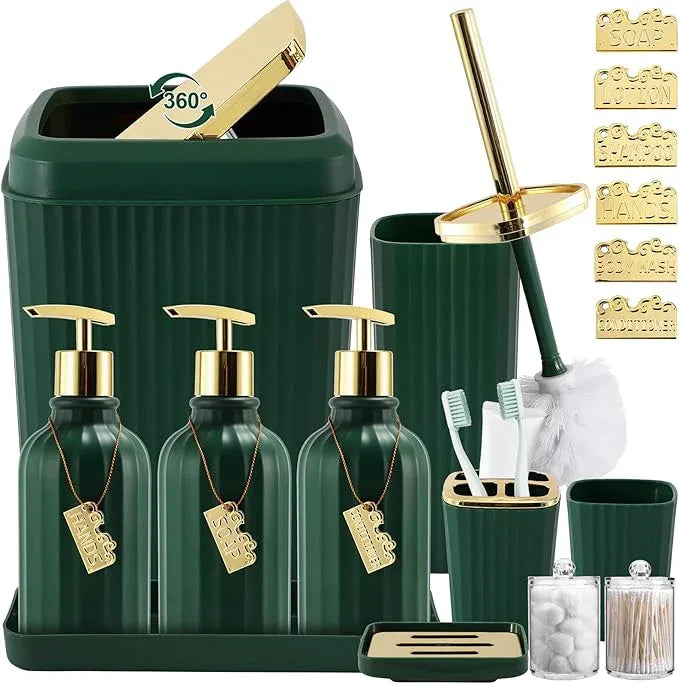 WSBArt 17PCS Bathroom Accessory Set Bathroom Set Hunter Green Bathroom Accessories,Toilet Brush, Trash Can, Qtip Holder Dispenser& 3PCS Soap Dispenser - ModernBath