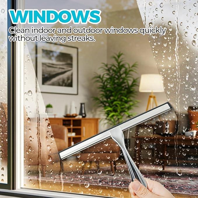 ALFLOD 2PACK 12-Inch All-Purpose Shower Squeegee for Shower Doors, Tile Shower Walls, Bathroom, Window, Glass and Car Windshield, Mirrors and Kitchen-Stainless Steel, Silver - ModernBath