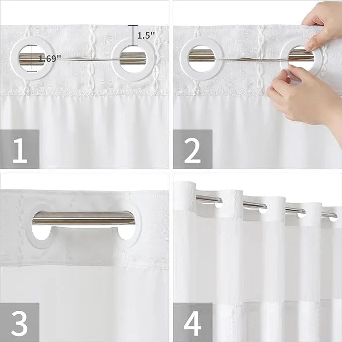 eachope No Hook Stall Shower Curtain with Snap-in Fabric Liner - 54x80 Heavy-Duty Linen Textured Striped Design,Narrow Rustic Modern Farmhouse Bohemian Bathroom Curtain,Water-Repellent,White - ModernBath