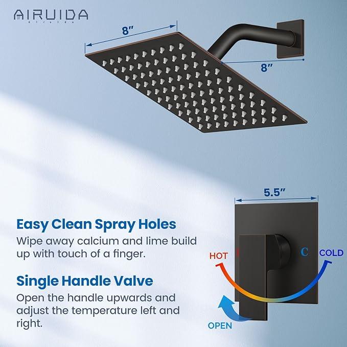 Airuida Shower Faucet Set Bathroom Rain Shower System SUS304 Stainless Steel Single Handle With Male Threads Rough-in Valve Shower Trim Kit 8 Inch Wall Mount Shower Head Oil Rubbed Bronze - ModernBath