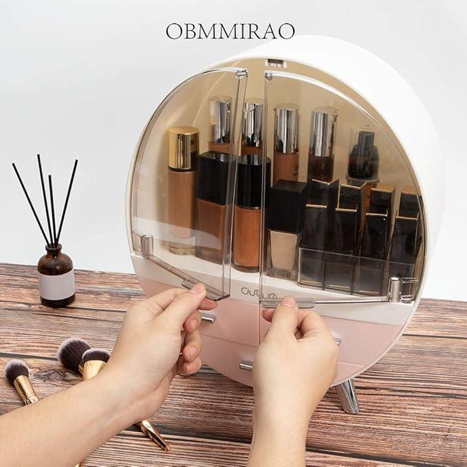 OBMMIRAO Elegant Dustproof Makeup Storage Organizer Box, Waterproof Medium Cosmetics Organizer Storage with Drawers Skincare Cosmetic Display Cases for Countertop Bathroom Dresser Dedroom - ModernBath