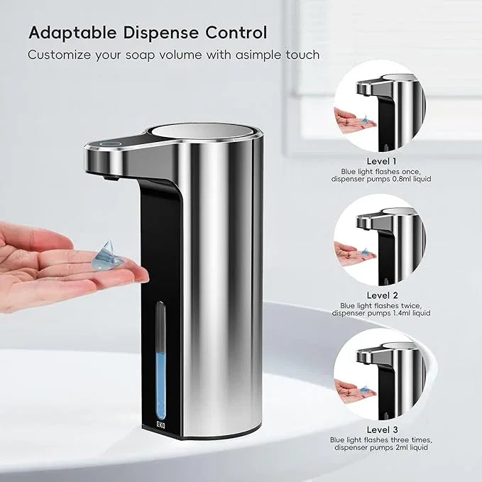 EKO Aroma 9 fl oz Automatic Liquid Soap Dispenser, Rechargeable & Water-Resistant for Kitchen and Bathroom with Adjustable Soap Dispensing Volume Control (Chrome Metallic) - ModernBath