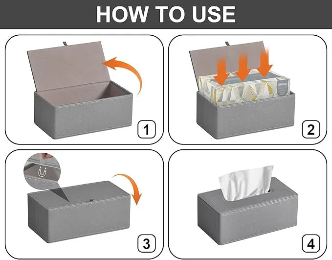 GOLRANLYE Tissue Box Cover Rectangular 9.8"(L) x 5.3"(W) x 4.3"(H) Refined Modern PU Leather Facial Tissue Dispenser Box Holder for Dresser Bathroom Decorative (Linen Grey) - ModernBath