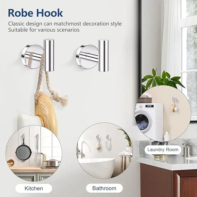 TQKAG Polished Chrome 5 Piece Bathroom Hardware Accessories Set 23.6" SUS304 Stainless Steel Bathroom Towel Bar Holder Sets Double Post Pivoting Toilet Paper Holder Set Wall Mounted - ModernBath