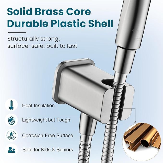 BRIGHT SHOWERS Wall Supply Elbow with Shower Head Bracket for Handheld Shower Head, Brass Core Wall Mounted Water Outlet, G1/2 Connector, Brushed Nickel - ModernBath