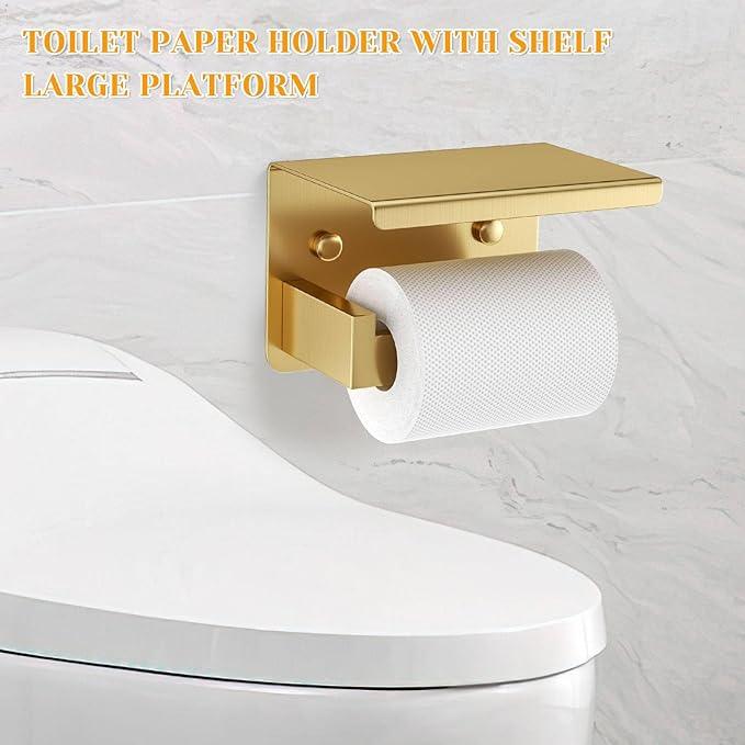Brushed Gold Towel Bar Set 5 Pieces Bathroom Hardware Accessories Set,Upgraded Toilet Paper Holder with Shelf,Stainless Steel Towel Holder Set for Bathroom,Wall-Mounted 23.6 in - ModernBath