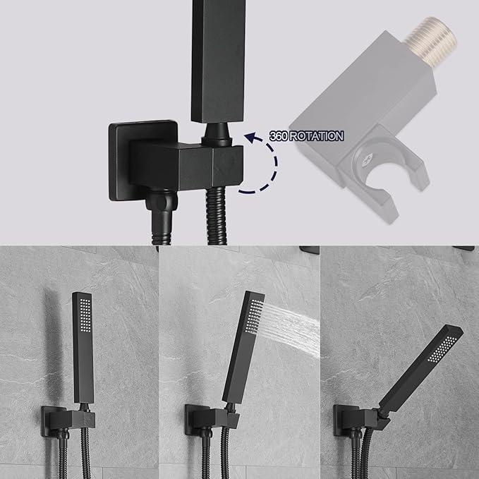 annazom Rainfall Shower System Matte Black Shower Faucet Set with High Pressure 12inch Shower Head Hand Held Square Shower Head Bathroom Luxury Rain Mixer Shower Complete Combo Set Wall Mounted - ModernBath