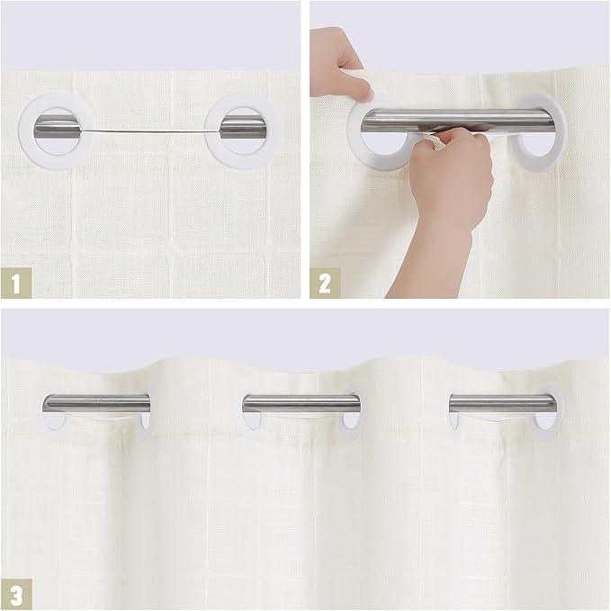 MitoVilla No Hooks Needed Boho Farmhouse Shower Curtain with Snap-in Liner, Cotton Linen Fabric Shower Curtains with Tassels for Rustic Neutral Bathroom Decor, Ivory, 72 x 74 - ModernBath