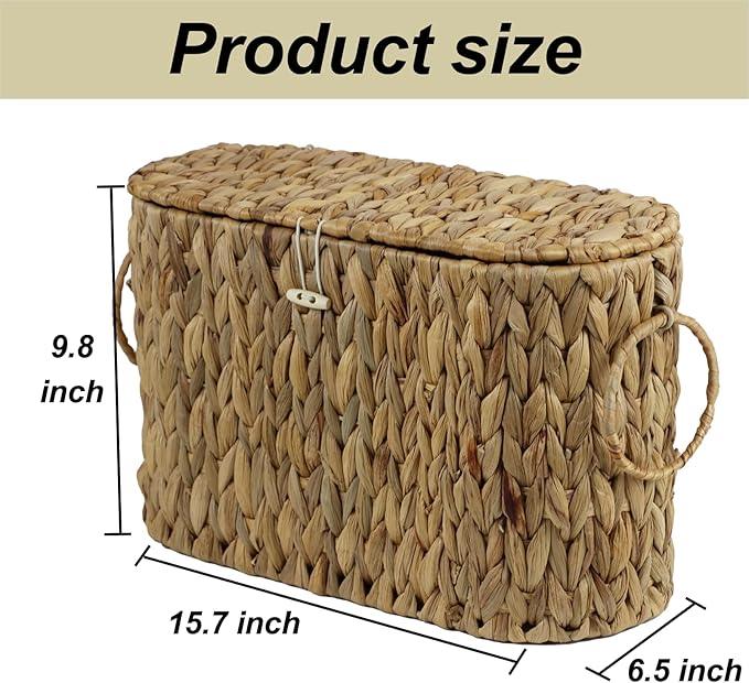 Toilet Paper Storage Basket with Lid, Water Hyacinth Slim Toilet Paper Holder - Holds Up to 6 Mega Rolls, Wicker Basket for Bathroom Accessories Decor Organizer - ModernBath
