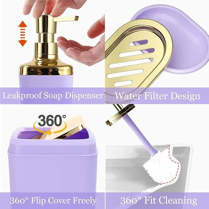 XLHOMO Bathroom Set - Purple Bathroom Sets with Shower Curtain and Rugs, 24PCS Shower Curtain Set with Hooks, Soap Dispenser, Soap Dish, Toilet Brush Holder and Trash Can for Housewarming - ModernBath