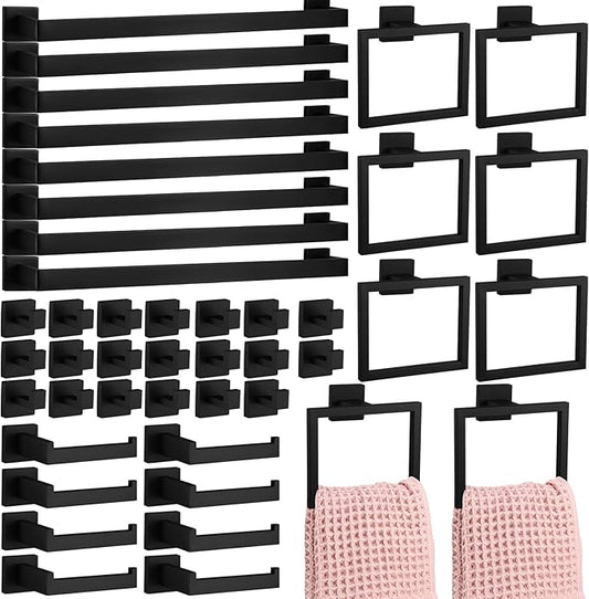 Gisafai 40 Pcs Black Bathroom Hardware Accessories Set 23.6 Inch Bath Towel Bar Kit Stainless Steel Bathroom Hardware Set Towel Racks Ring Robe Hooks Paper Holder for Wall Mounted