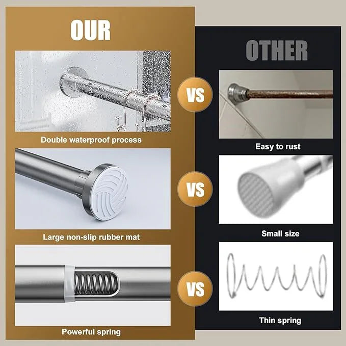 Ausemku Shower Curtain Rod 32-80 Inch Adjustable - 1 Inch Diameter Heavy Duty No drill Spring Tension Shower Rod, Non-Slip Rustproof Telescopic Rod for Bathroom, Nickel - ModernBath