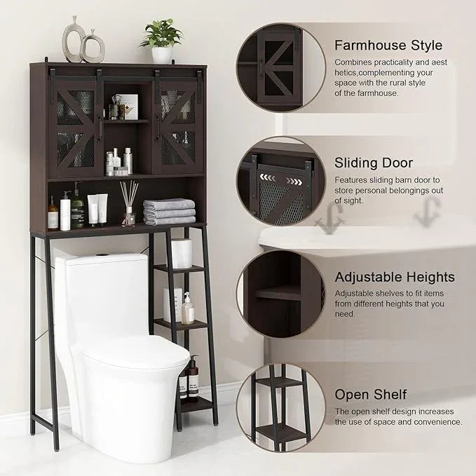 Over The Toilet Storage Cabinet, Farmhouse Storage Cabinet Over Toilet with Sliding Barn Door，Home Space-Saving Toilet Rack, for Bathroom, Restroom, Laundry(Espresso) - ModernBath