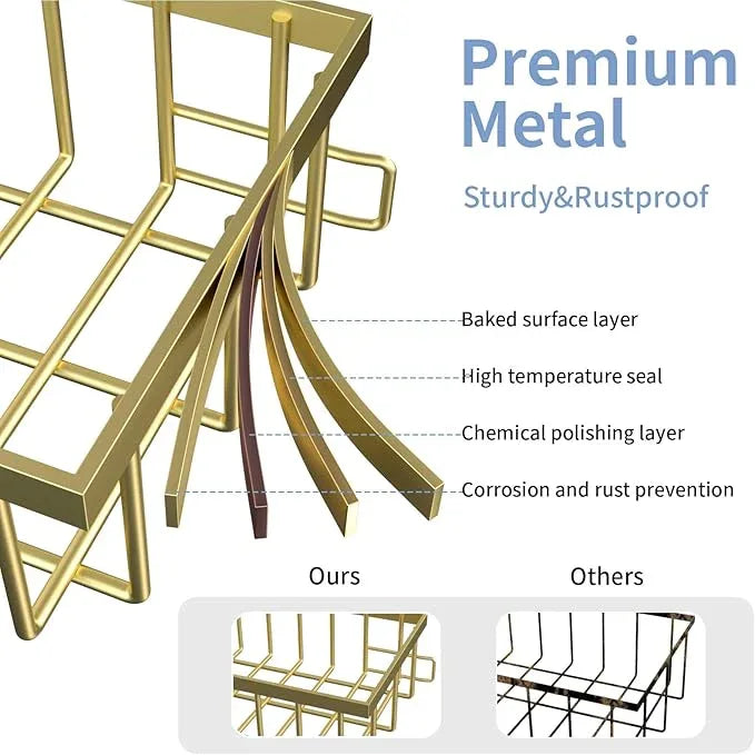 Under Sink Organizer Storage 2-Tier Premium Metal Pull-Out Racks, Height Adjustable, Heavy Dut and Easy Installation for Kitchen & Bathroom Organizers 1 Pack Gold - ModernBath